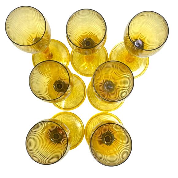 Murano Signed 'Antichi Angeli' Amber Venetian Glass Wine Goblets Italy-Set of 7 - Picture 3 of 6